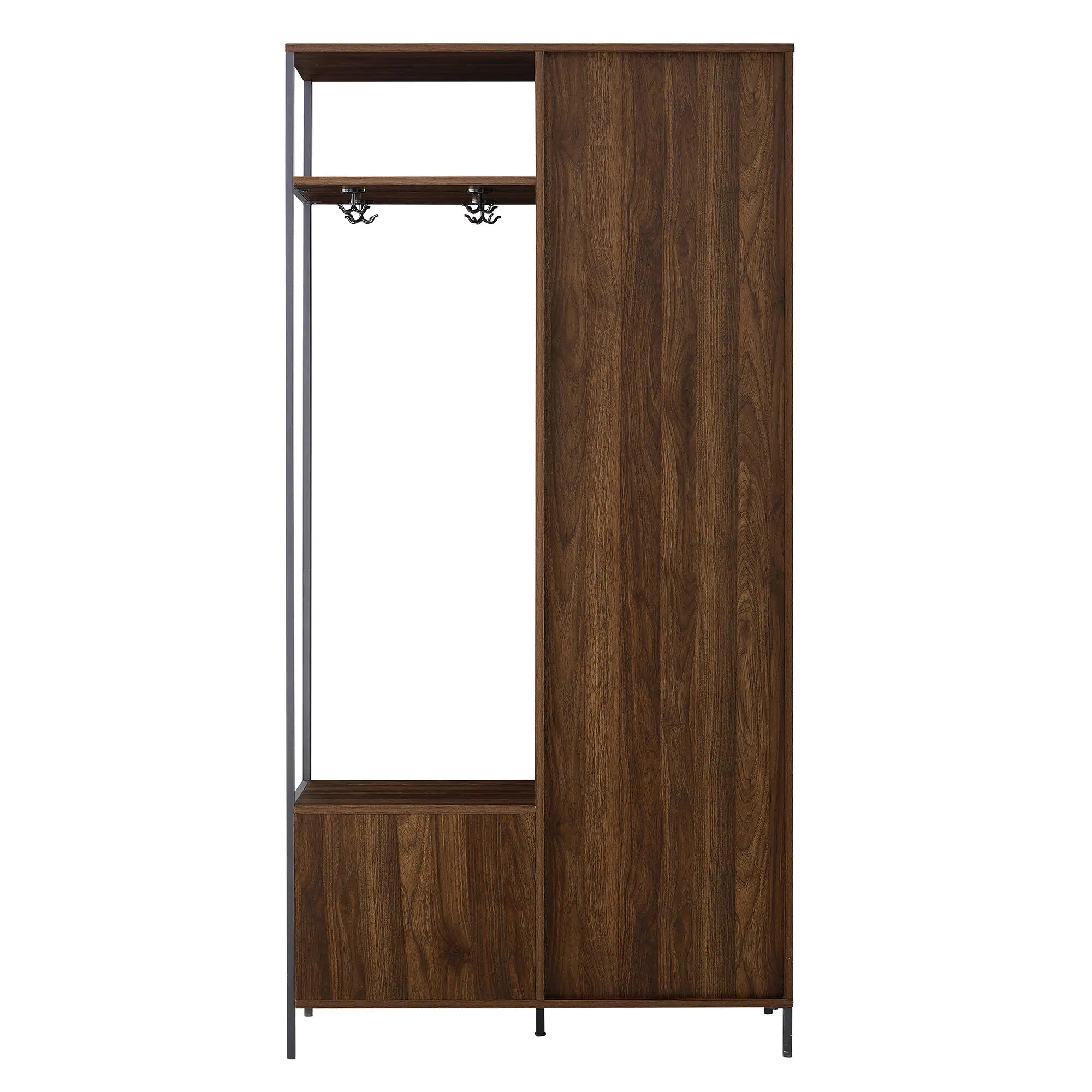 Welwick Designs 72 in. Dark Walnut Slat Door Metal and Wood Hall Tree