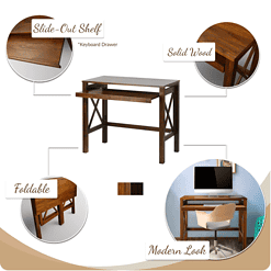 X-Design Warm Brown Folding Desk with Pull-Out