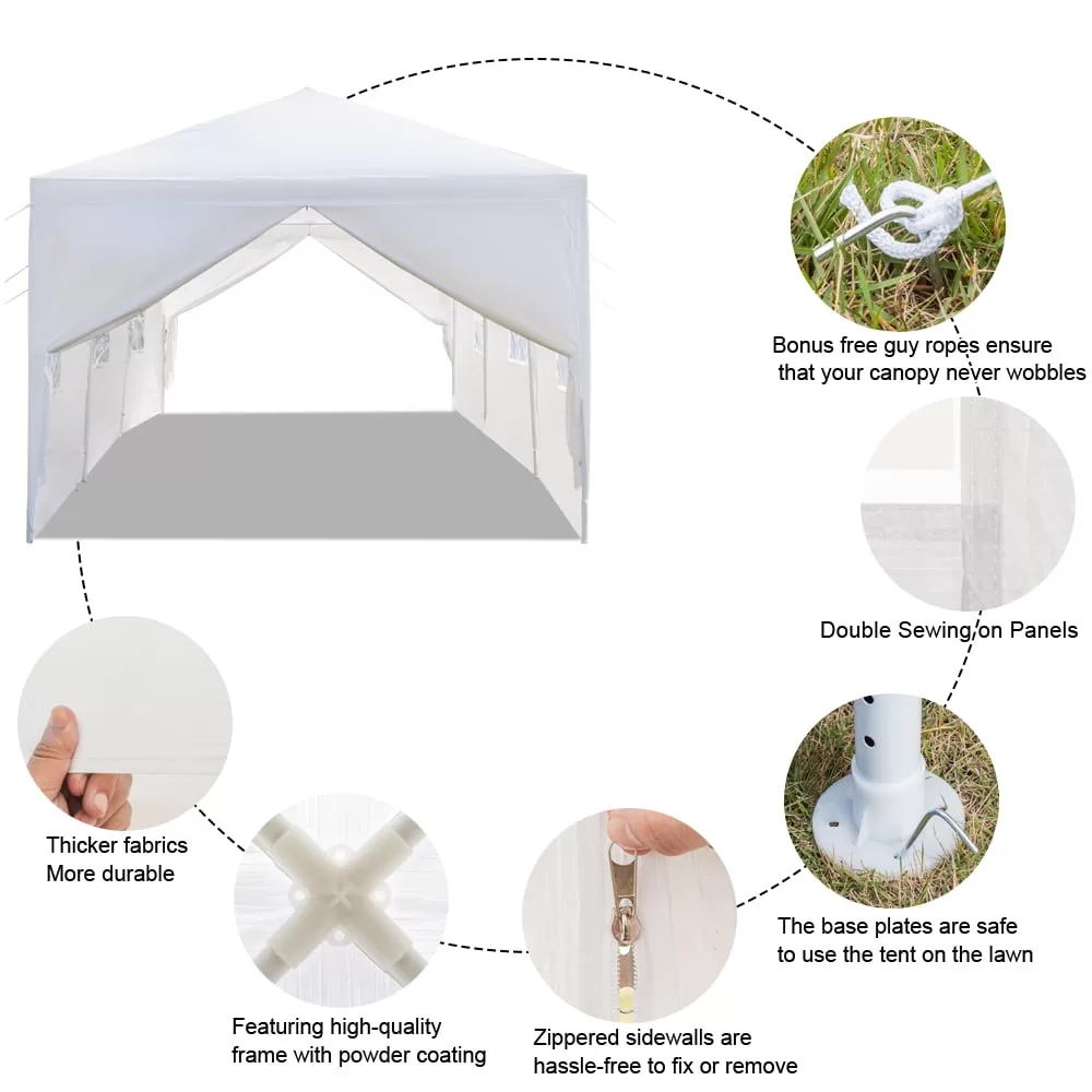 Resenkos 10' x 30' Outdoor White Waterproof Gazebo Canopy Tent with Removable Sidewalls and Windows Heavy Duty Tent (10' x 30' with 8 Sidewalls)