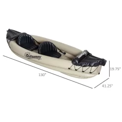 Outsunny 2 Person Inflatable Kayak, Includes Paddles, Repair Kit, Portable Tandem Blow Up Boat, Beige