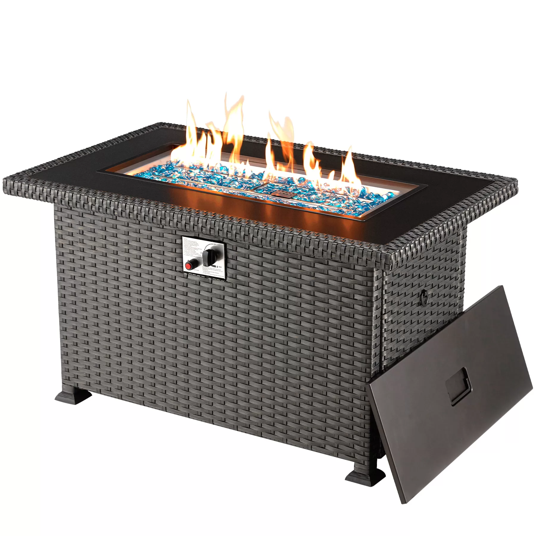 50 in Propane Fire Pit Table,Rattan Fire Pit Table Without Glass Wind Guard,50,000 BTU Gas Firepits for Outside Output