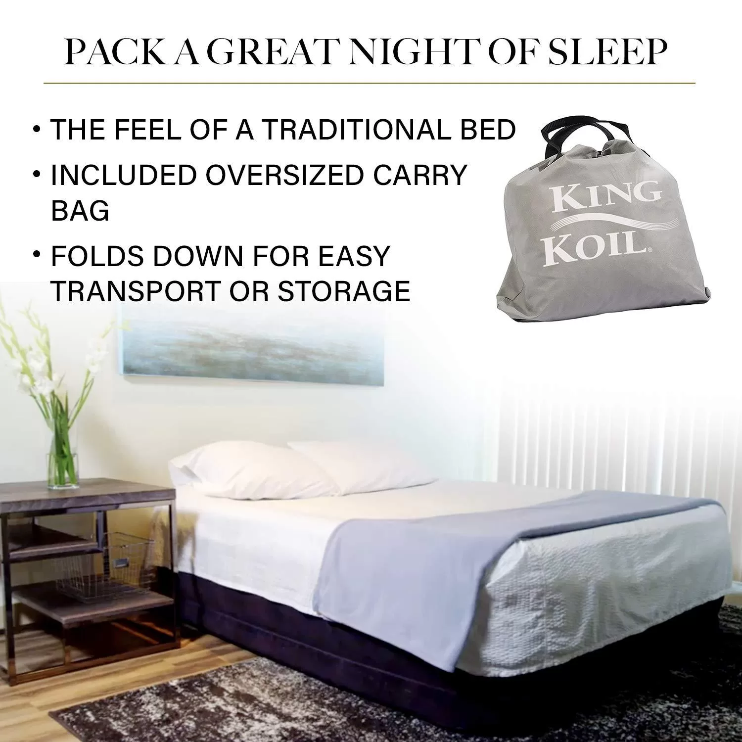 King Koil California King Luxury Raised Air Mattress with Built-in 120V AC High Capacity Internal Pump Comfort Quilt Top California King Airbed