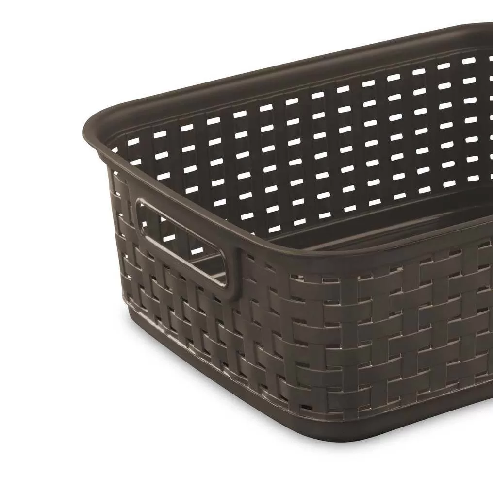 Sterilite Decorative Wicker Style Short Weave Storage Basket, Espresso (24 Pack)