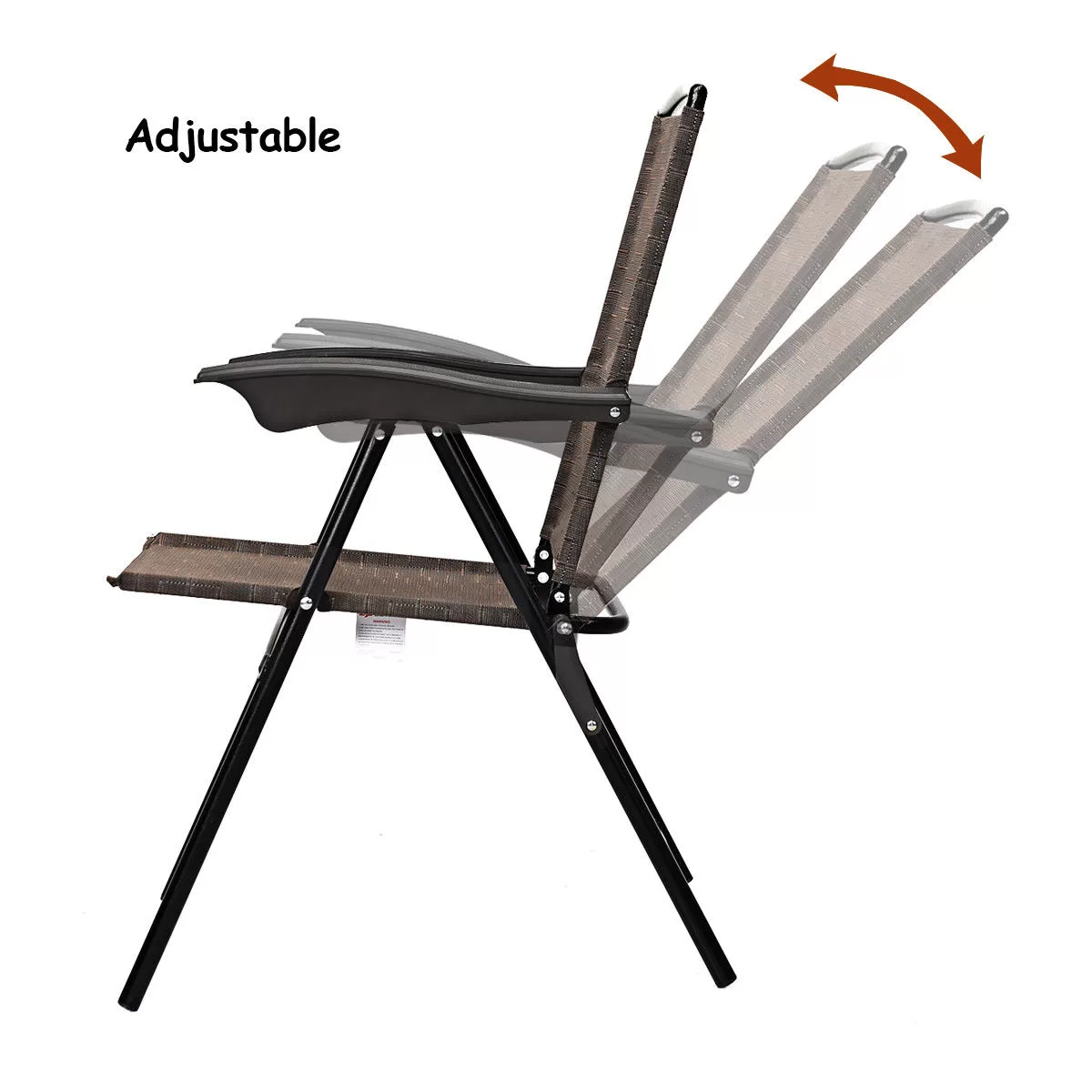 Costway 4PCS Folding Sling Chairs Steel Armrest Patio Garden Camping W/Adjustable Back
