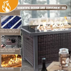 Polar Aurora 44inch Outdoor Propane Fire Pit Table, 50,000 BTU Auto-Ignition Wicker Rattan Patio Gas Fire Pit for Outside Garden/Patio
