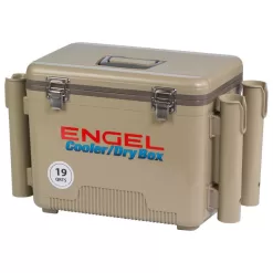 Engel 19 Quart Fishing Rod Holder Attachment Insulated Dry Box Ice Cooler, Tan