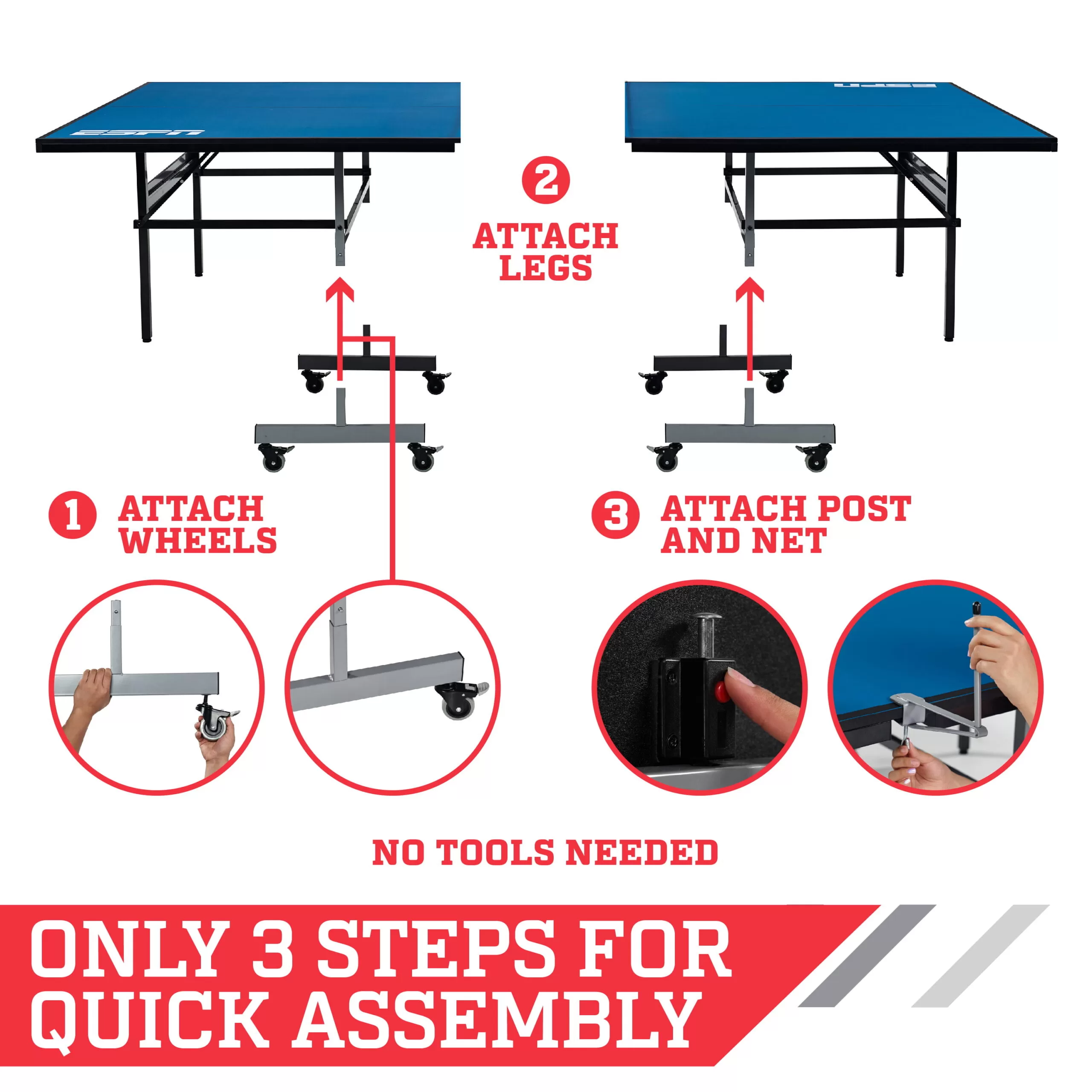 ESPN Official Size 2 Piece 15mm Indoor Quick Match Table Tennis Table, Blue