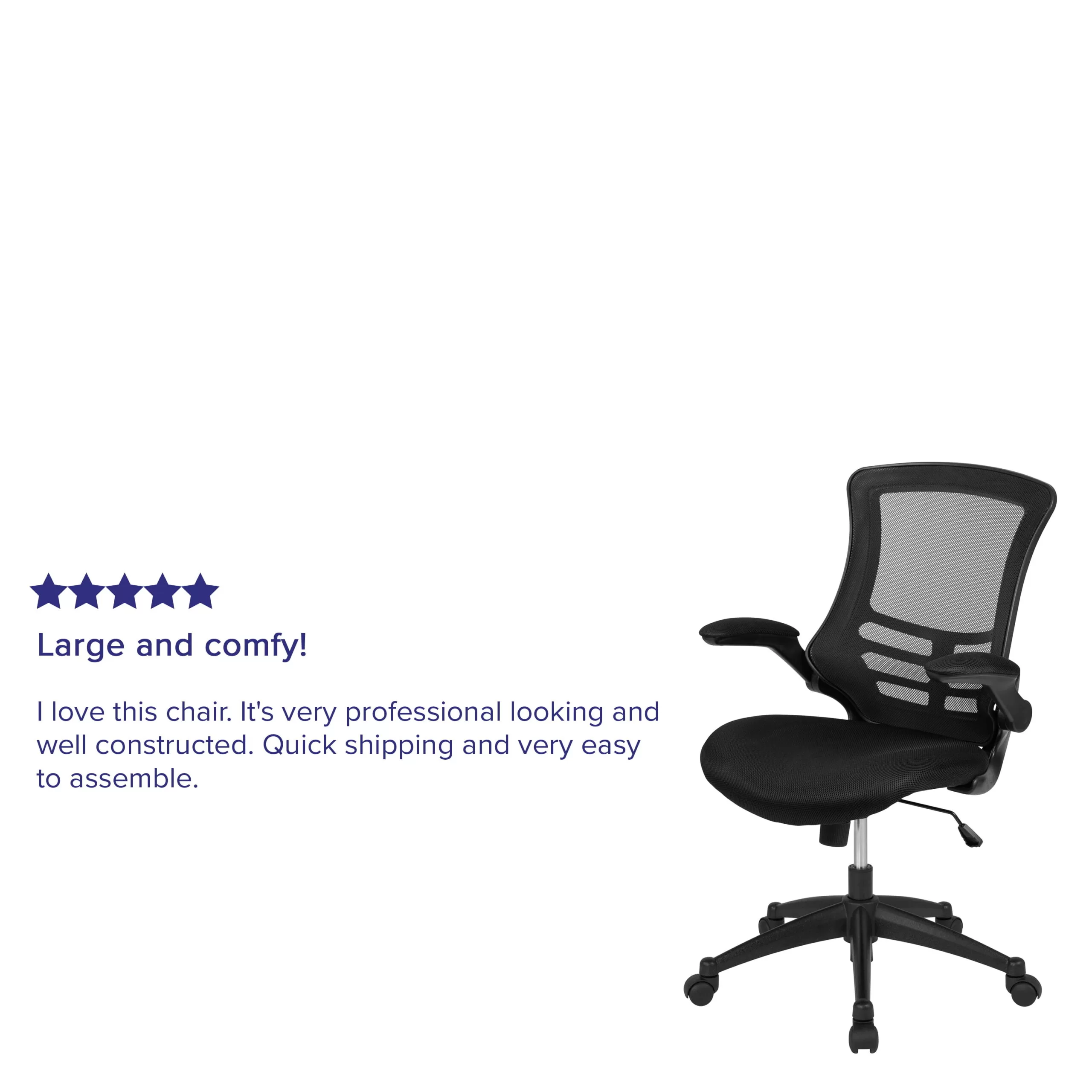 Flash Furniture Kelista Mid-Back Black Mesh Swivel Ergonomic Task Office Chair with Flip-Up Arms, BIFMA Certified