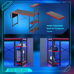 Bestier Reversible 44 inch Computer Desk with LED Lights Gaming Desk , 4 Tier Shelves Carbon Fiber