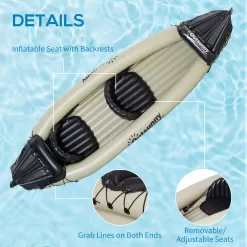 Outsunny 2 Person Inflatable Kayak, Includes Paddles, Repair Kit, Portable Tandem Blow Up Boat, Beige