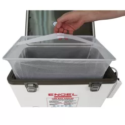 Engel 13 Quart Hard Sided Live Bait Fishing Dry Box Cooler with Pull Net, White