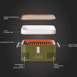 Everdure CUBE Charcoal Grill with Cool Touch Handles, Storage Container & Bamboo Serving Board