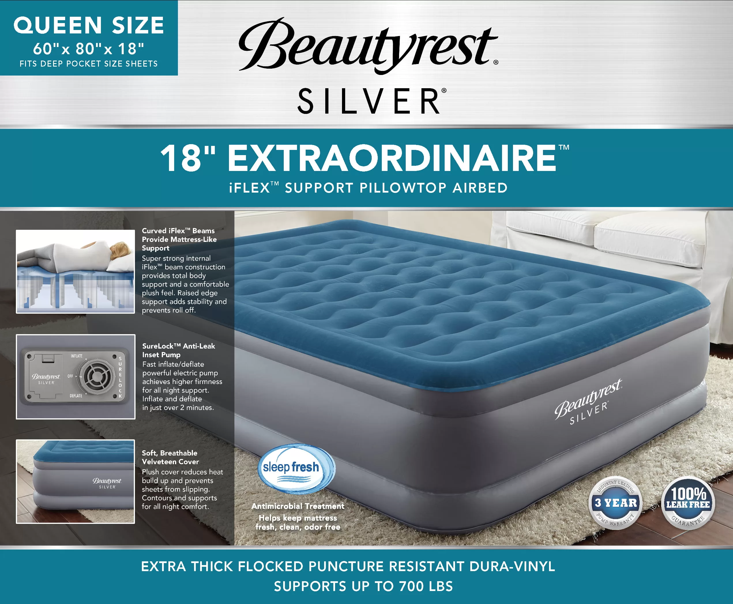 Beautyrest Extraordinaire 18" Queen Air Mattress with Built-in Pump