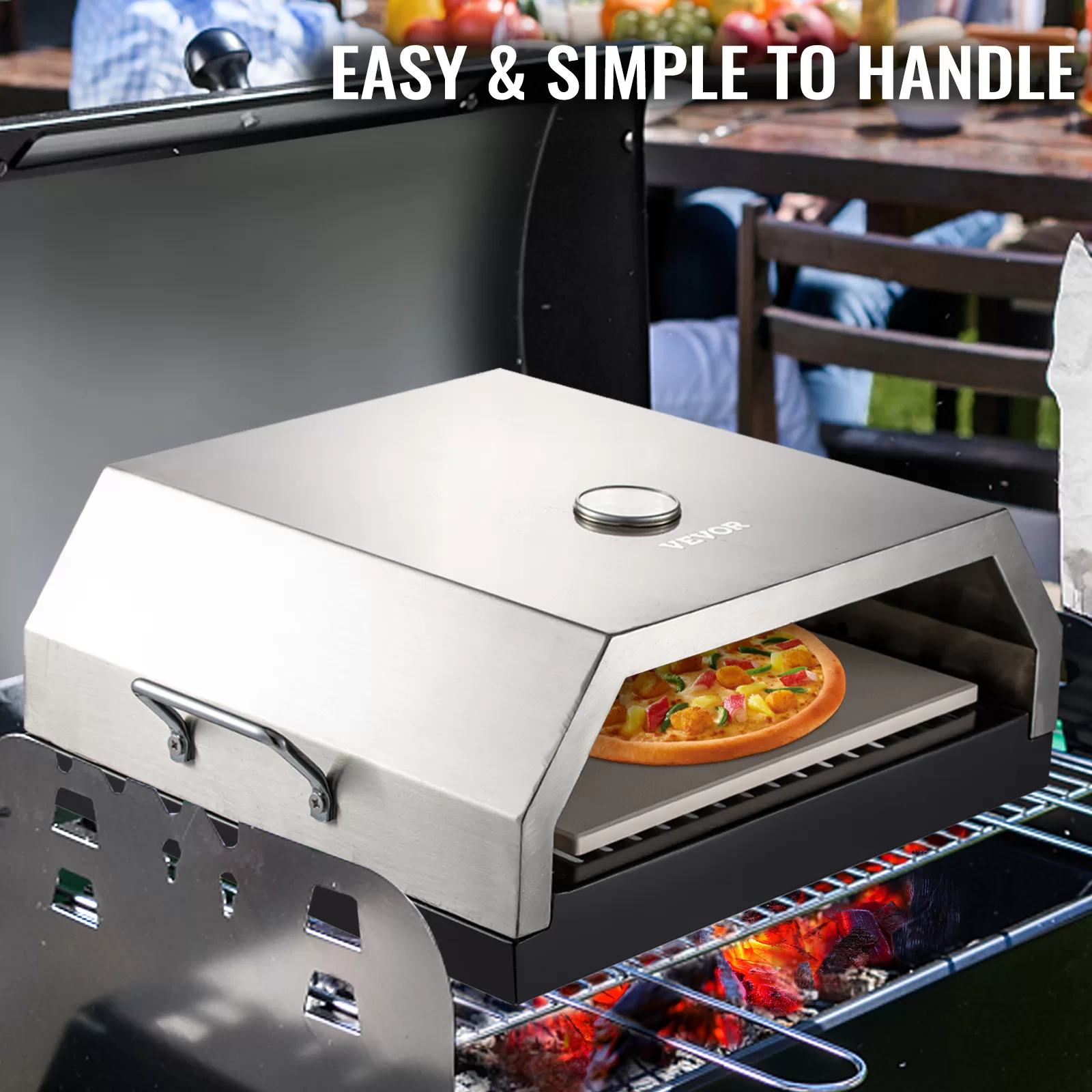 VEVOR Wood Pizza Oven 15.7" x 13.7" x 6.2" Wood Fired Pizza Oven Stainless Steel Top Portable