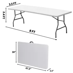 SuperDeal 8ft x 2.5ft Rectangle Folding Table Portable Picnic W/Handle White