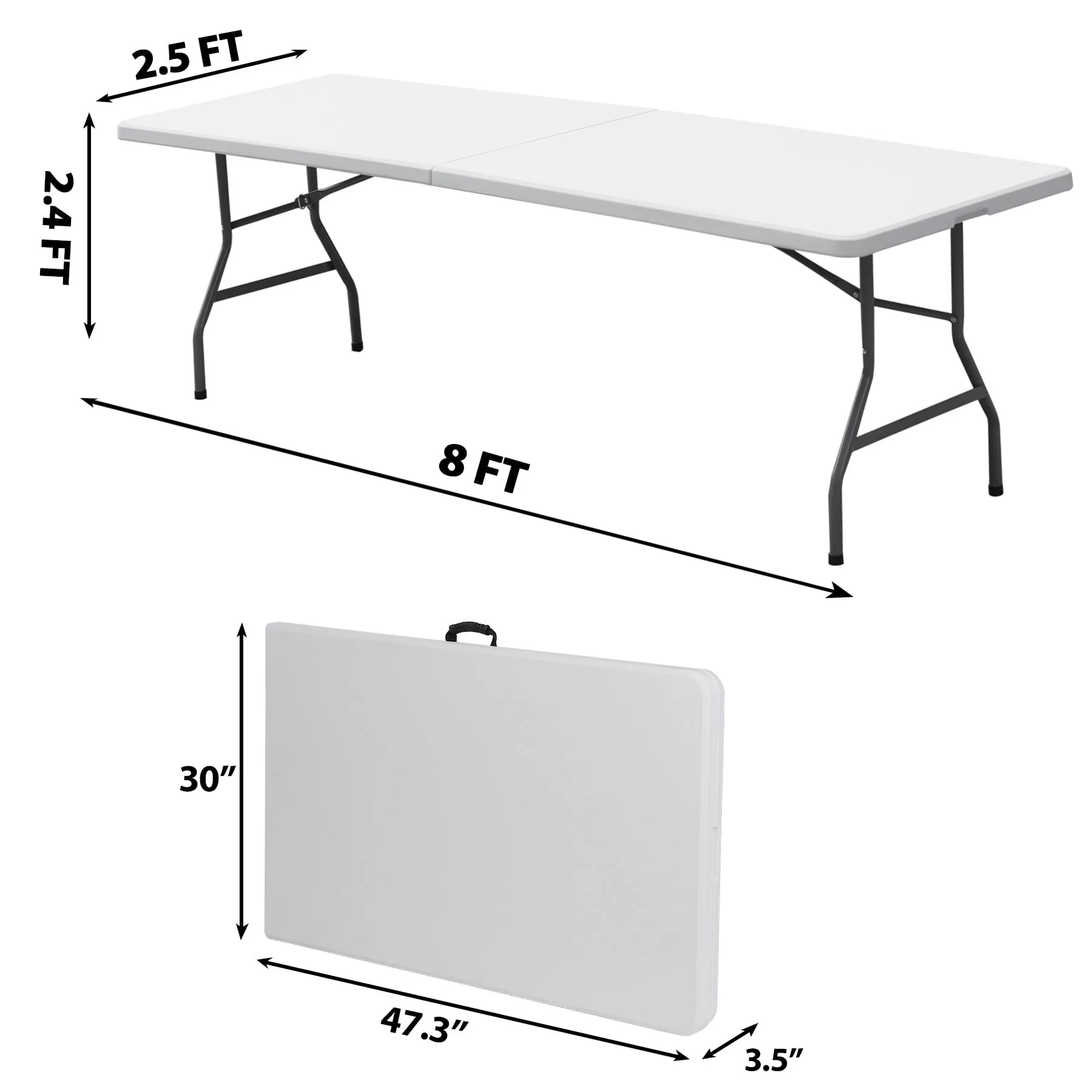 SuperDeal 8ft x 2.5ft Rectangle Folding Table Portable Picnic W/Handle White