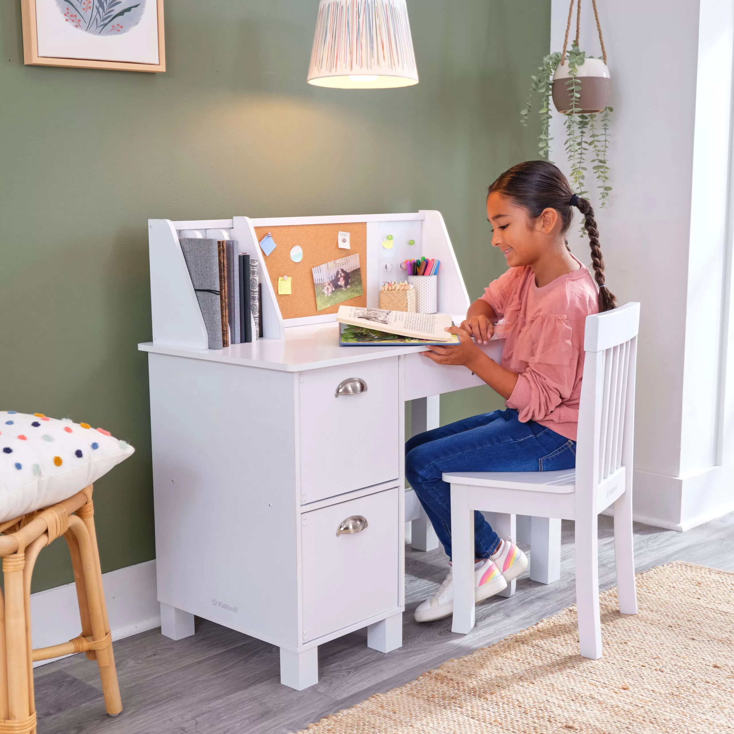KidKraft Children's Wooden Study Desk with Chair, White