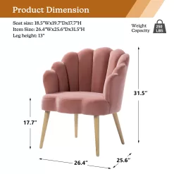 14 Karat Home Floral Scalloped Velvet Bucket Armchair, Modern Accent Chair with Tufted Back for Living Room, Pink