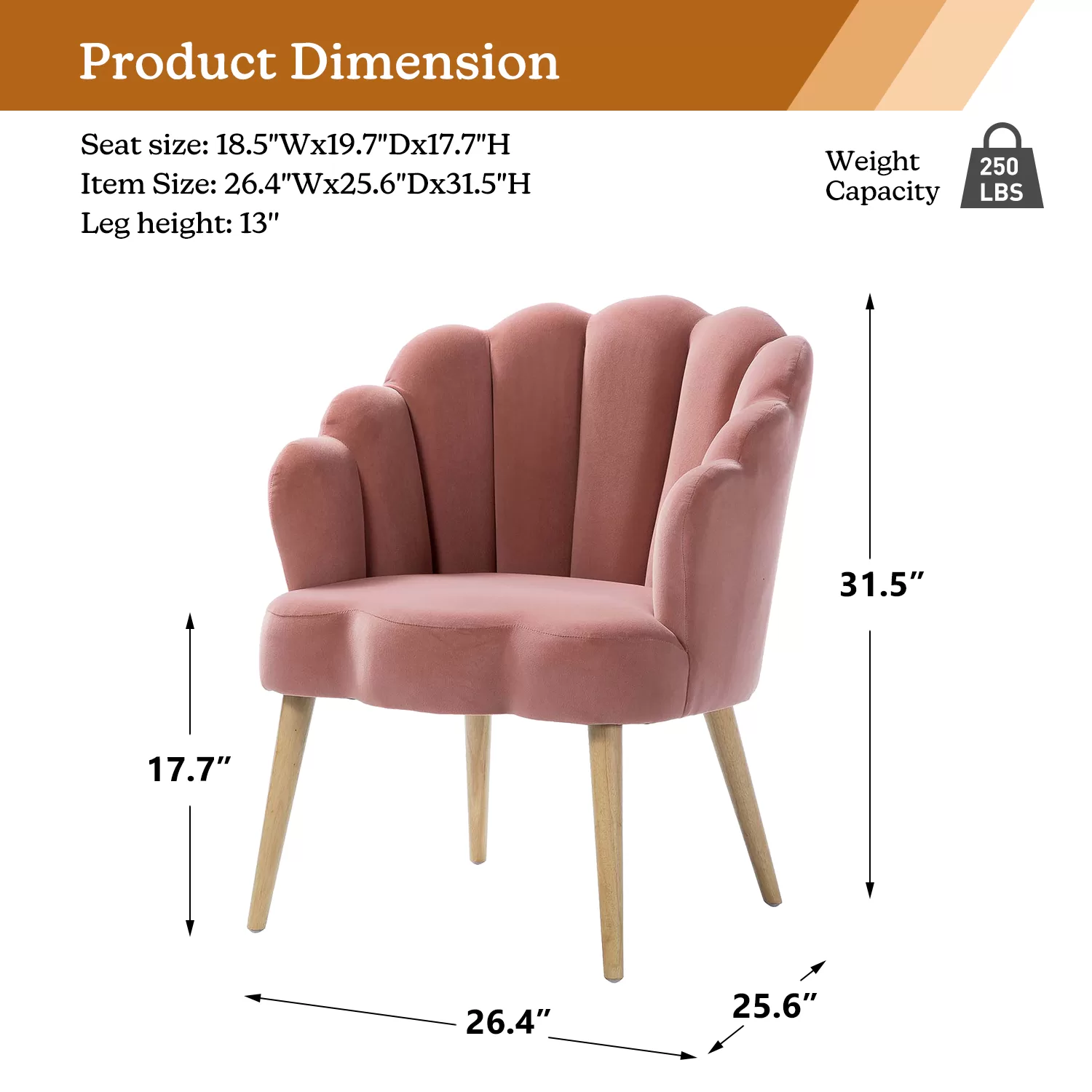 14 Karat Home Floral Scalloped Velvet Bucket Armchair, Modern Accent Chair with Tufted Back for Living Room, Pink