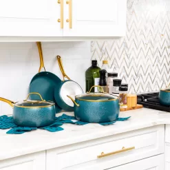 Thyme & Table Nonstick Willow Cookware, 12-Piece Set, Peacock Blue