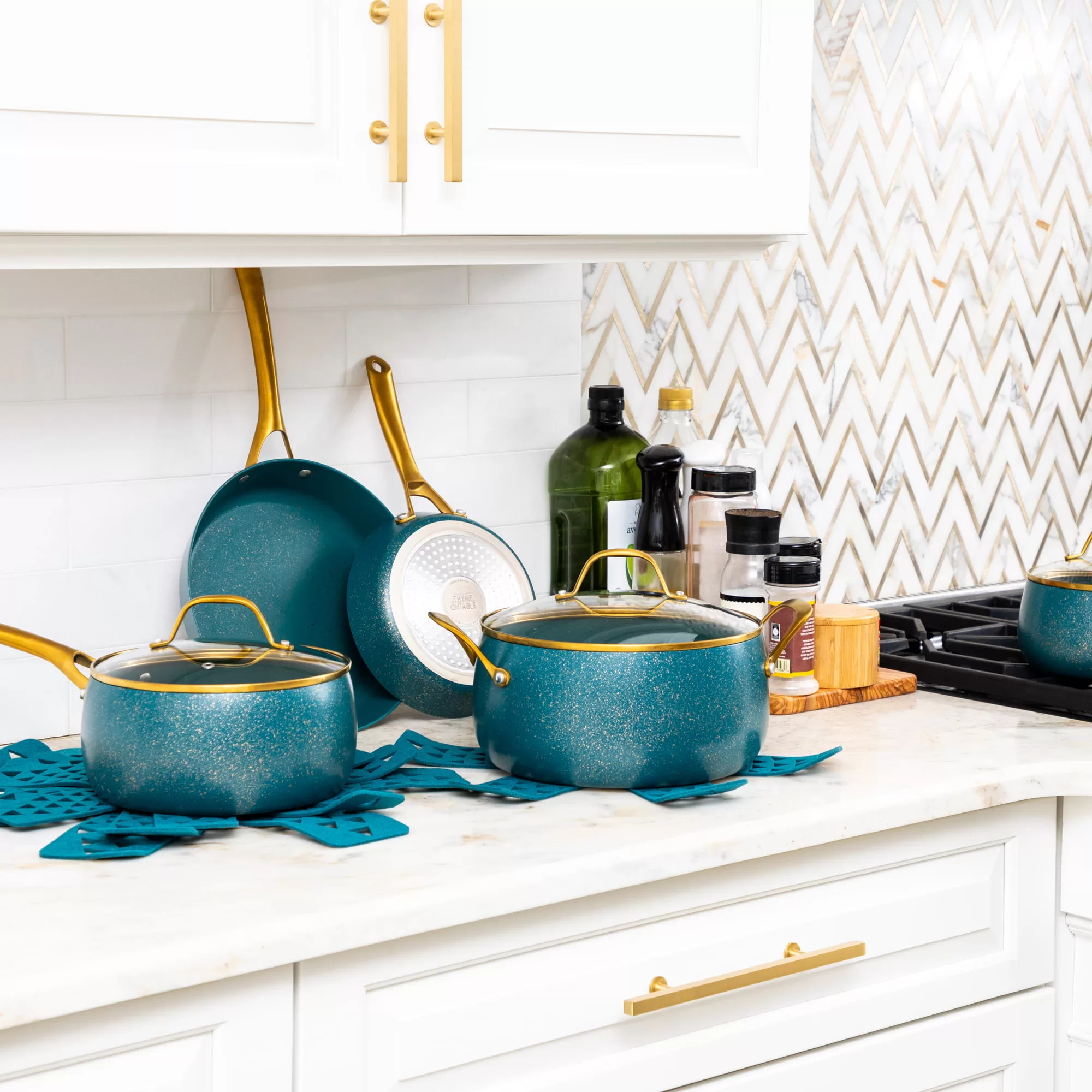 Thyme & Table Nonstick Willow Cookware, 12-Piece Set, Peacock Blue