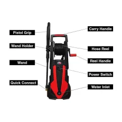 All Power APW5006R 2000 PSI 1.6 GPM Red Electric Pressure Washer with Hose Reel for Buildings, Walkway, Vehicles and Outdoor Cleaning