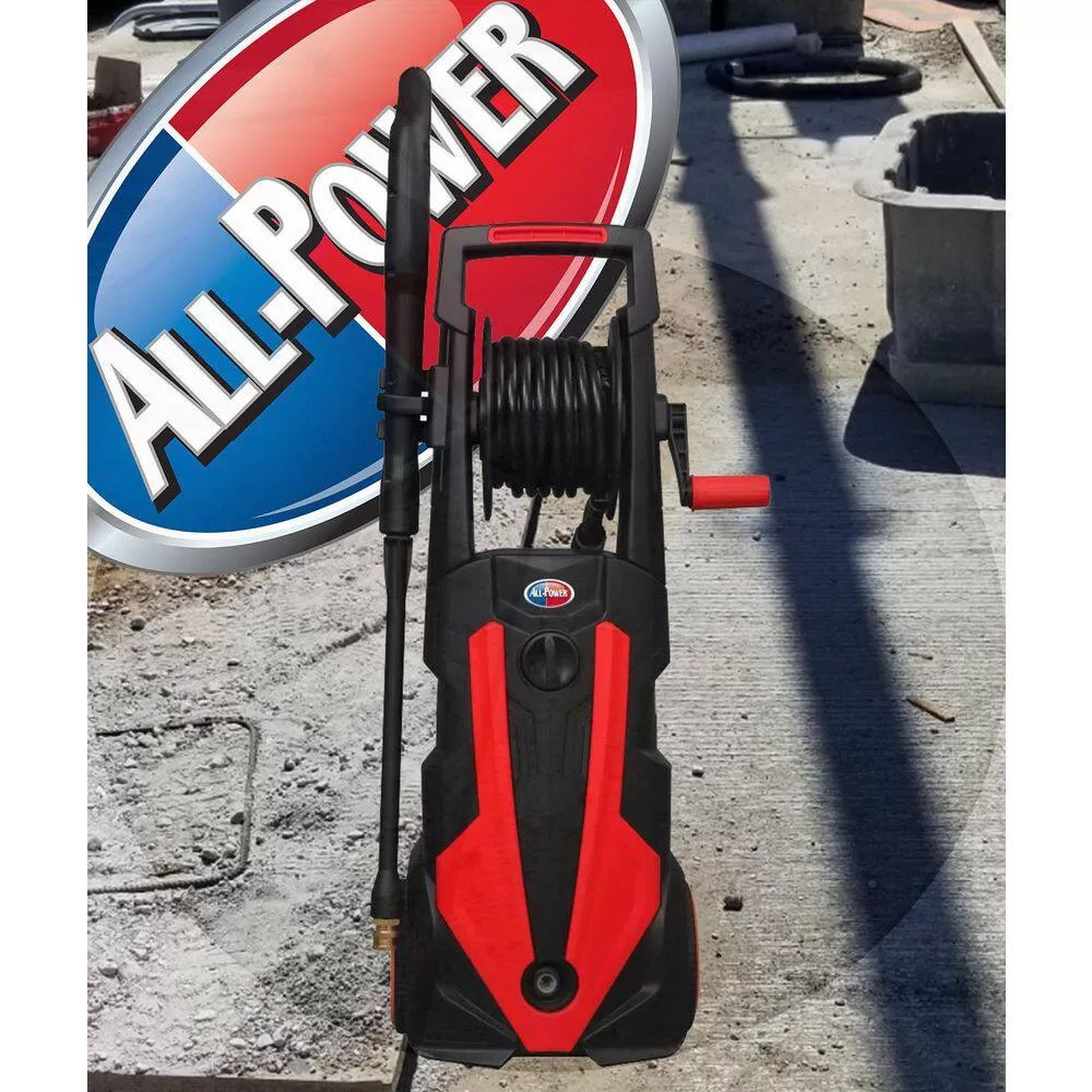 All Power APW5006R 2000 PSI 1.6 GPM Red Electric Pressure Washer with Hose Reel for Buildings, Walkway, Vehicles and Outdoor Cleaning