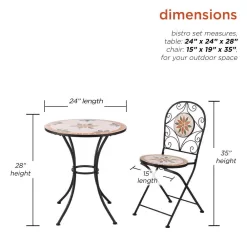 Alpine Corporation Indoor/Outdoor 3-Piece Mosaic Bistro Set Folding Table and Chairs Patio Seating, Tan