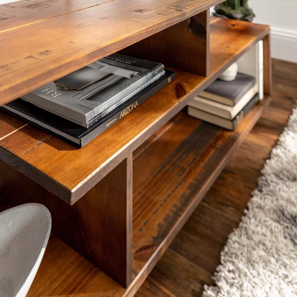 Walker Edison Furniture Company 60 in. Amber Wood TV Stand with Open Storage (Max tv size 65 in.)