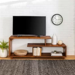 Walker Edison Furniture Company 60 in. Amber Wood TV Stand with Open Storage (Max tv size 65 in.)