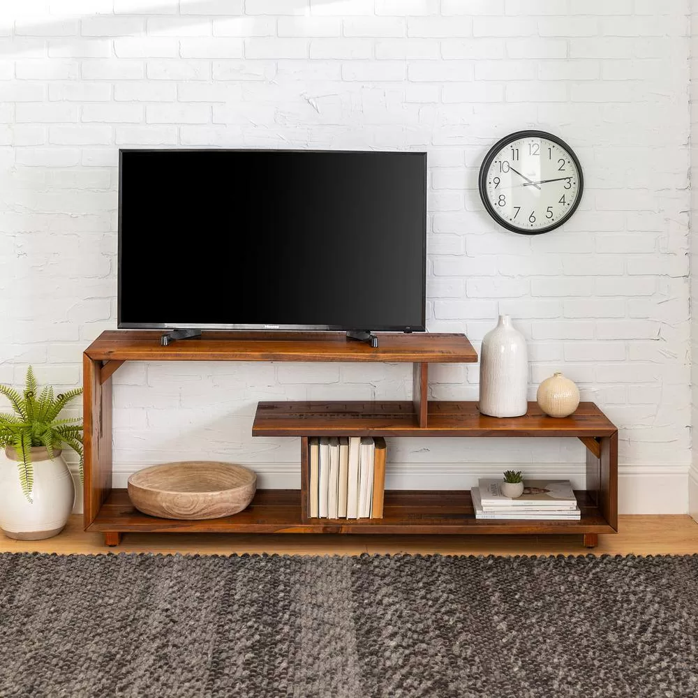 Walker Edison Furniture Company 60 in. Amber Wood TV Stand with Open Storage (Max tv size 65 in.)
