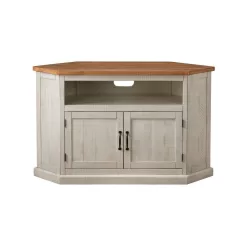 Martin Svensson Home Rustic Corner Antique White Metal Corner TV Stand Fits TVs Up to 55 in. with Cable Management