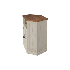 Martin Svensson Home Rustic Corner Antique White Metal Corner TV Stand Fits TVs Up to 55 in. with Cable Management