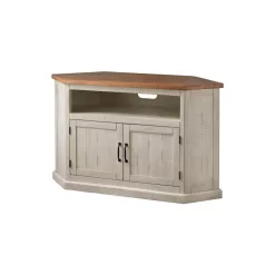 Martin Svensson Home Rustic Corner Antique White Metal Corner TV Stand Fits TVs Up to 55 in. with Cable Management