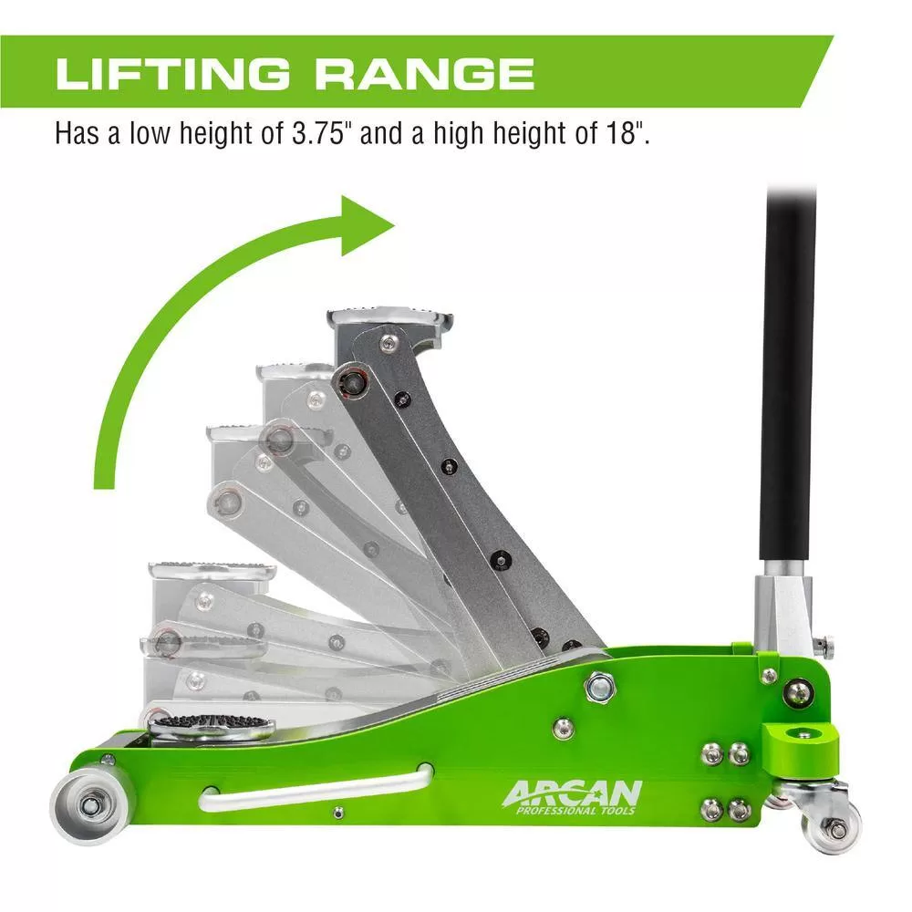 Arcan A20018 3-Ton Lightweight Aluminum Floor and Car Jack with Quick Rise