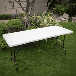 Magshion 8Ft Foldable Heavy Duty Table, Indoor Outdoor Portable Plastic Picnic Desk w/Steel Legs and Handle, White
