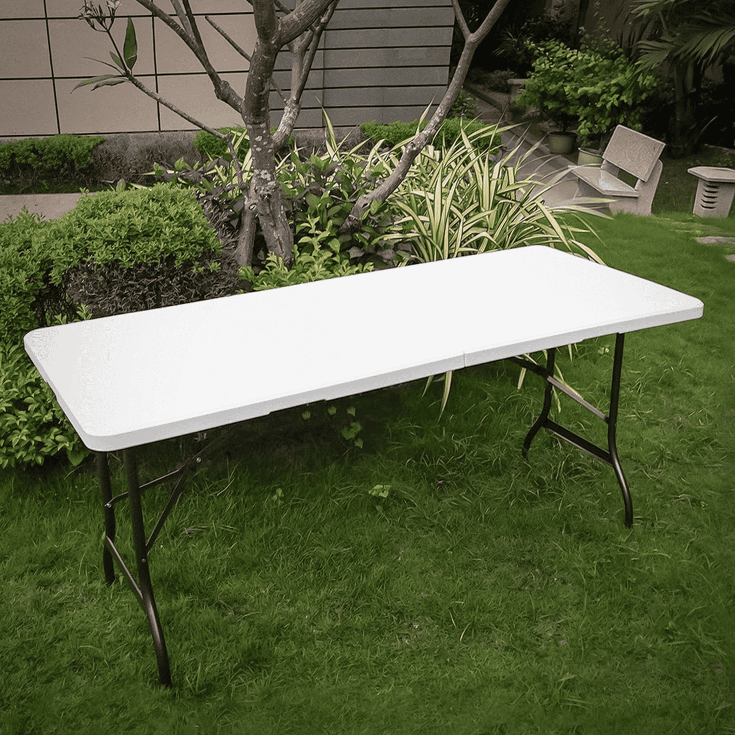 Magshion 8Ft Foldable Heavy Duty Table, Indoor Outdoor Portable Plastic Picnic Desk w/Steel Legs and Handle, White