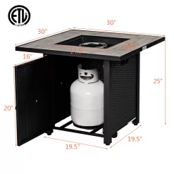 Costway 30'' Square Propane Gas Fire Pit Table Ceramic Tabletop 50,000 BTU with Cover