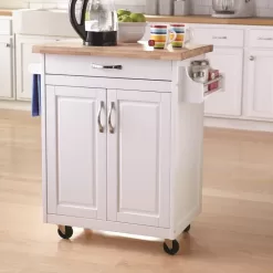 Mainstays Kitchen Island Cart with Drawer and Storage Shelves, White