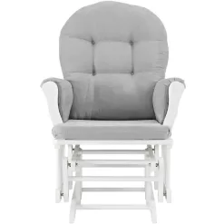 Angel Line Windsor Glider and Ottoman, White Finish with Gray Cushions