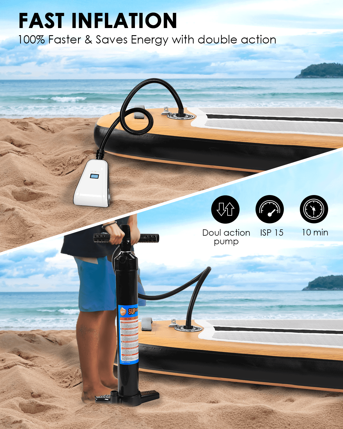 HOSFUR Inflatable 10'6×33"×6" Ultra-Light (18.8lbs) SUP with Stand Up Paddle Board, Adj Paddle, Pump, ISUP Travel Backpack, Leash Waterproof Bag