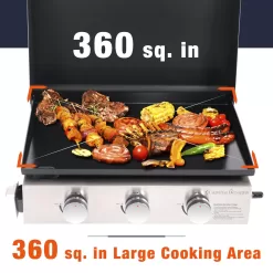 MF Studio 22-Inch Tabletop Griddle Portable Propane Gas Griddle with 3 Burners - Black