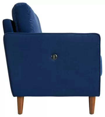 Signature Design by Ashley Darlow Modern Velvet Sofa with Bolster Pillows & USB Ports, Blue
