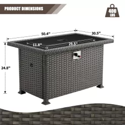 50 in Propane Fire Pit Table,Rattan Fire Pit Table Without Glass Wind Guard,50,000 BTU Gas Firepits for Outside Output