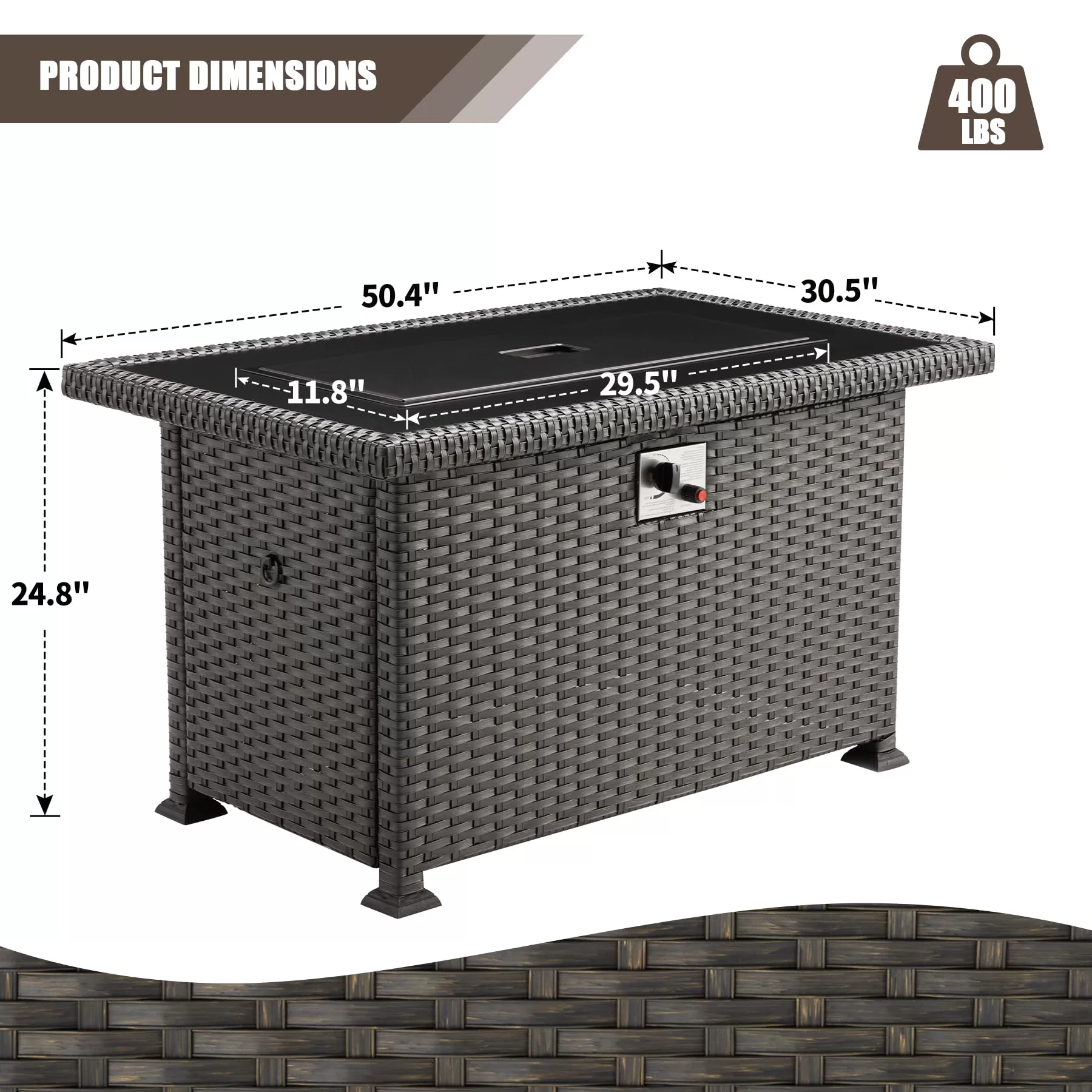50 in Propane Fire Pit Table,Rattan Fire Pit Table Without Glass Wind Guard,50,000 BTU Gas Firepits for Outside Output