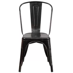 Flash Furniture Commercial Grade 4 Pack Black-Antique Gold Metal Indoor-Outdoor Stackable Chair