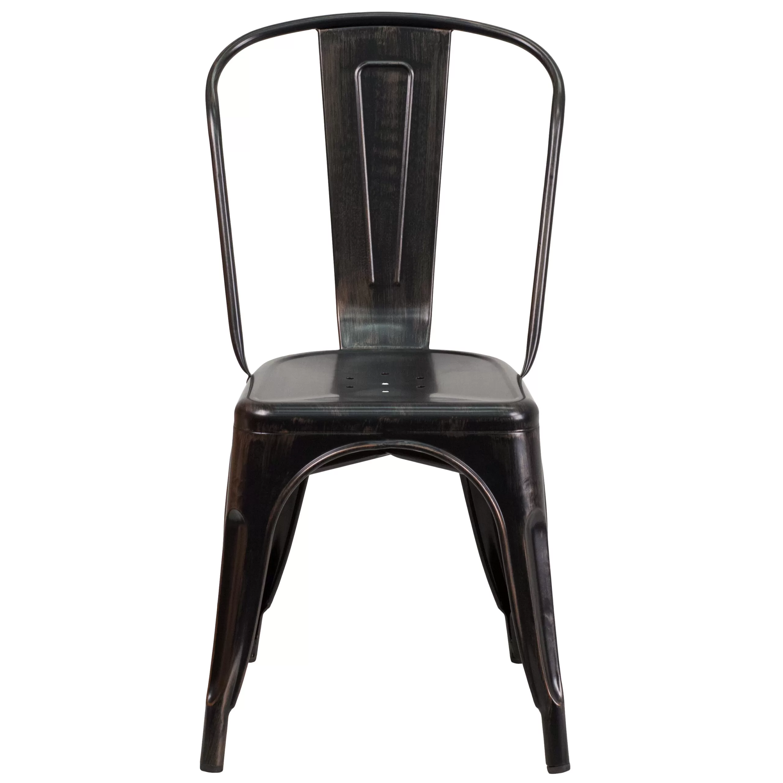 Flash Furniture Commercial Grade 4 Pack Black-Antique Gold Metal Indoor-Outdoor Stackable Chair