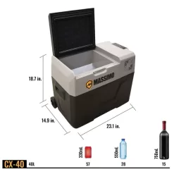 E-Kooler Bluetooth Battery-Powered Portable Iceless Travel Cooler with Wheels & Sliding Handle (40 Liter, Gray)