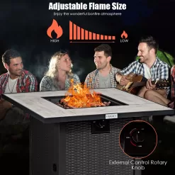 Costway 30'' Square Propane Gas Fire Pit Table Ceramic Tabletop 50,000 BTU with Cover