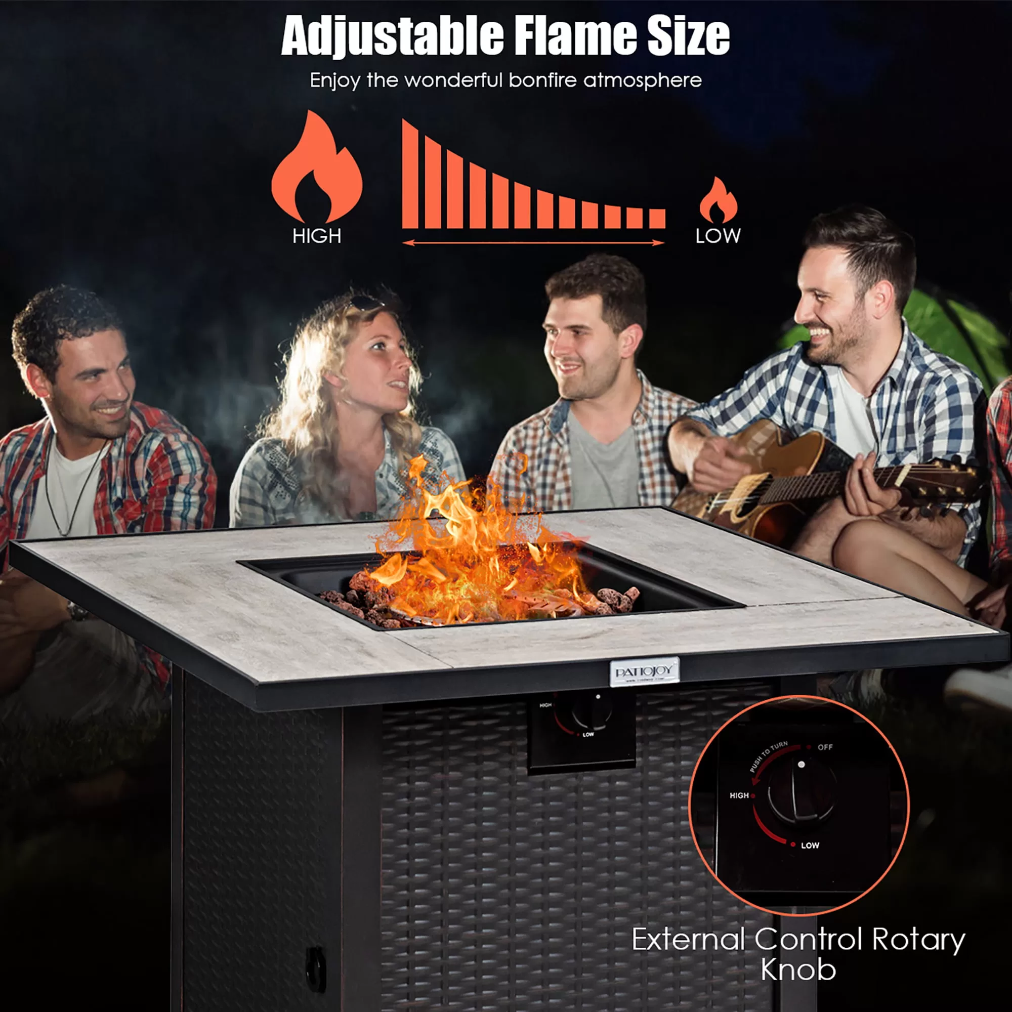 Costway 30'' Square Propane Gas Fire Pit Table Ceramic Tabletop 50,000 BTU with Cover